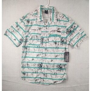 Fly Society Mens Shirt 3XL Short Sleeve Button Up Speckled Stripes Cotton Blend